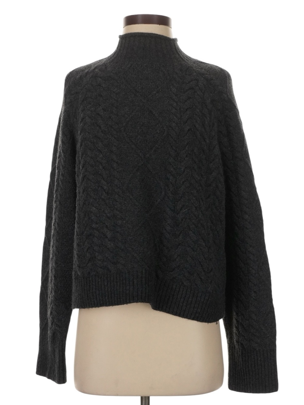 J. Crew Cable Knit Rollneck Sweater in Supersoft Yarn Size L Charcoal Gray Wool